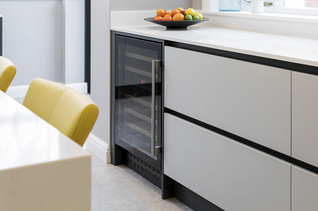 Image of a kitchen cabinet with wine cooler integration